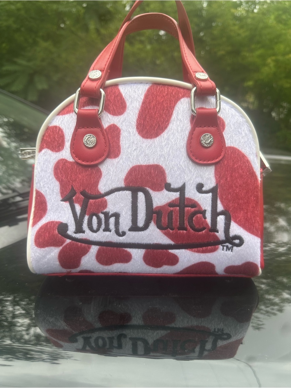 Von Dutch Red and White Patterned Mini Dome Bag